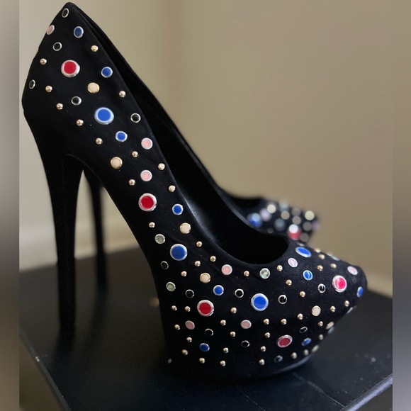 JustFab stiletto pumps, black jeweled 6inch heels, new in box, size 8 - Picture 4 of 14